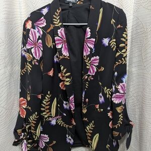Express Floral Blazer - Black with Purple and Red Accents